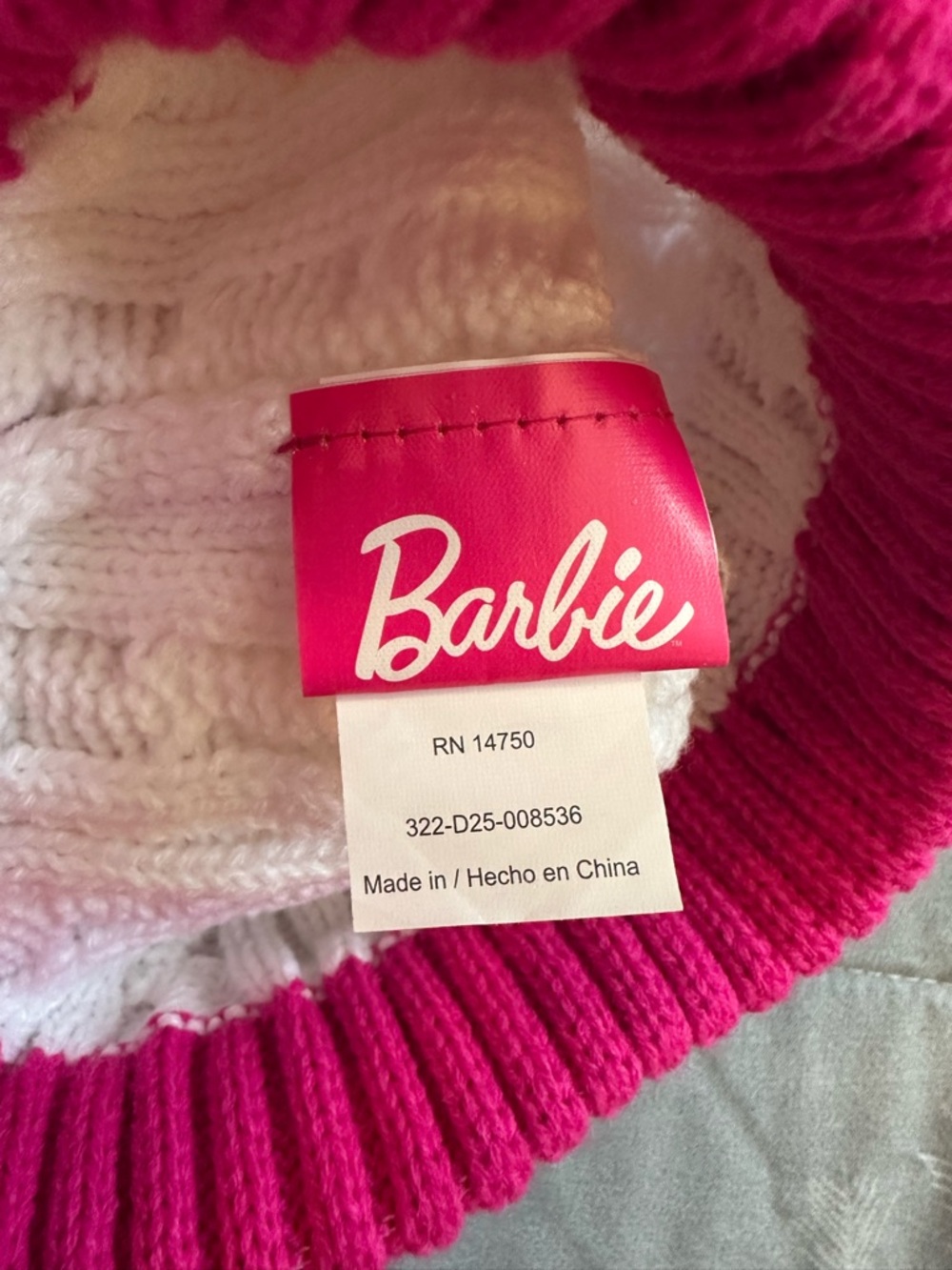 NWTS Barbie Pink Cable Knit Pom Hat with Matching Pink Mittens Toddler Sz 2T-5T - Picture 6 of 7